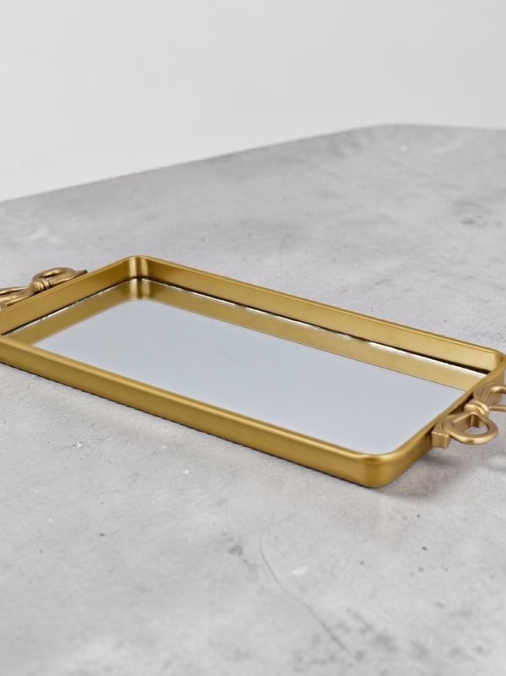 Gold Accent Bow Vanity Tray with Mirror